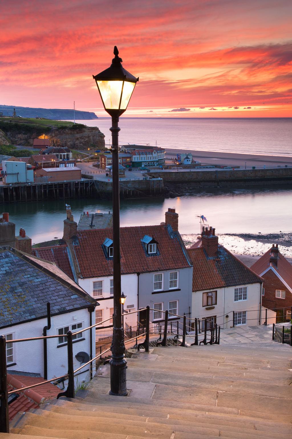 whitby steps 199 yorkshire north harbour sunset medium